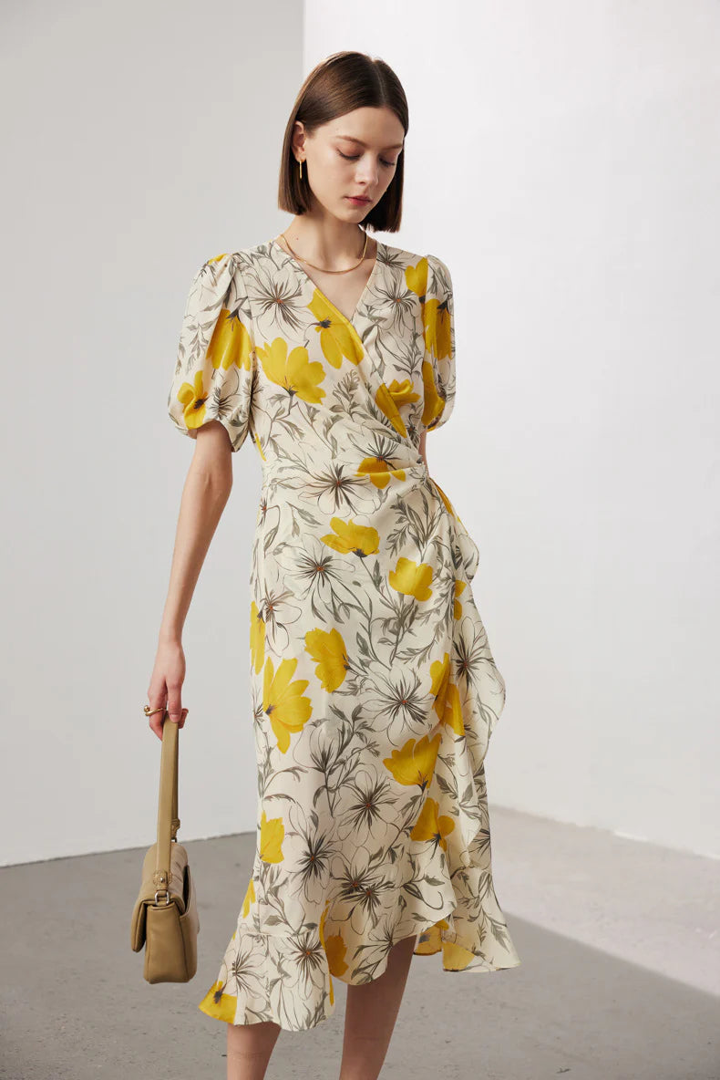 Floral Wrap Midi Dress