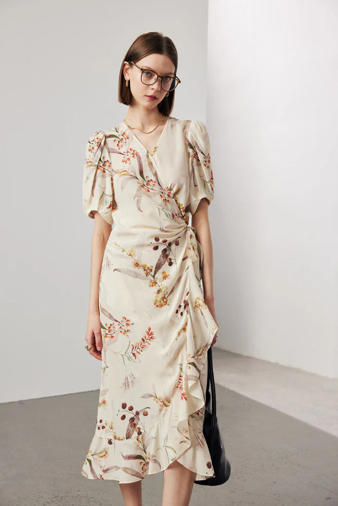 Floral Wrap Midi Dress