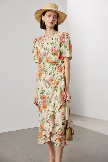 Floral Wrap Midi Dress