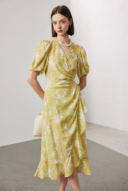 Floral Wrap Midi Dress