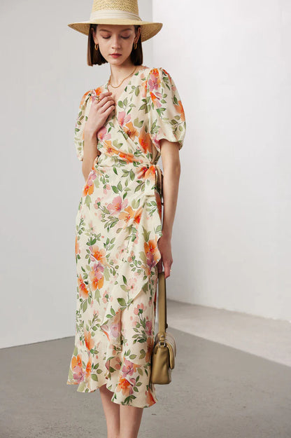 Floral Wrap Midi Dress