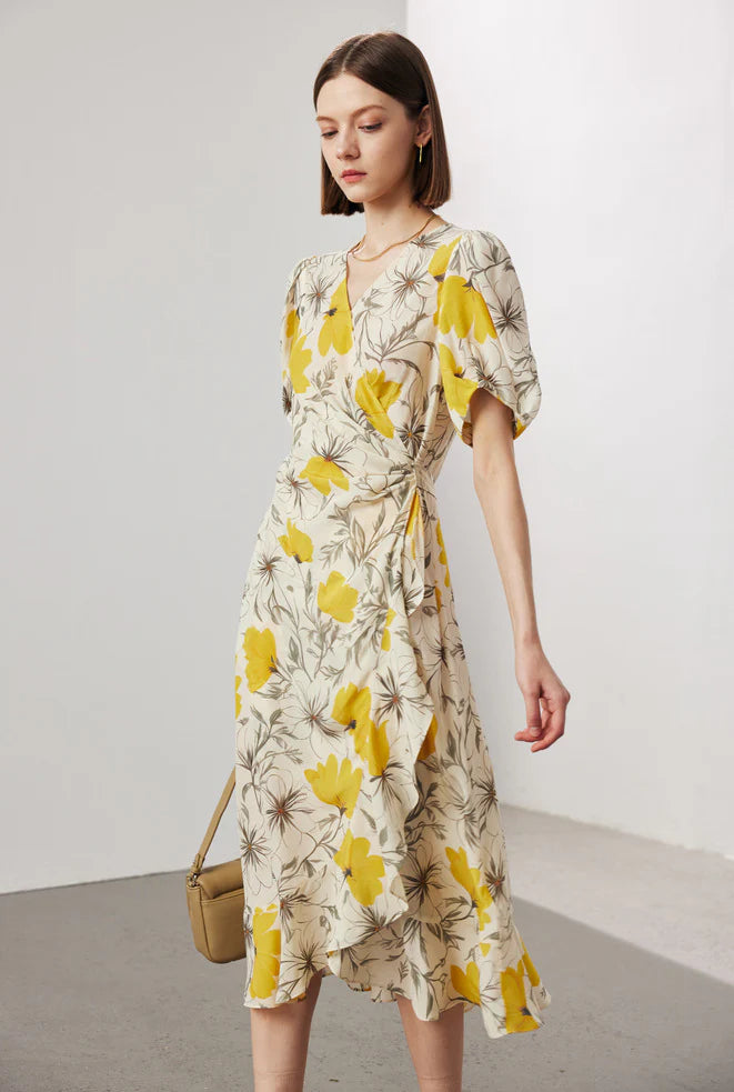 Floral Wrap Midi Dress