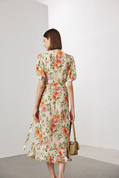Floral Wrap Midi Dress